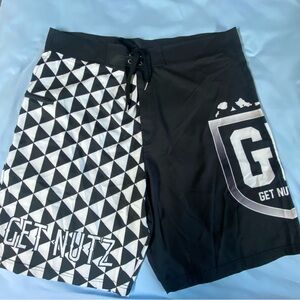 Men’s Black & White Hawaii Swim Trunks